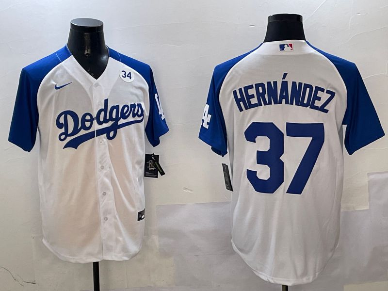 Men Los Angeles Dodgers #37 Hernandez White Blue Fashion Game 2025 Nike MLB Jersey style 6